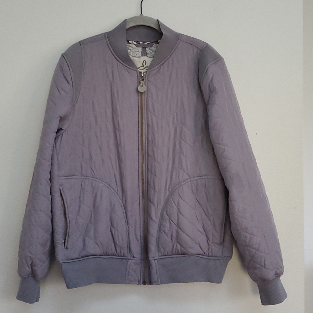 Prana Diva varsity Vapor gray sherpa bomber jacket